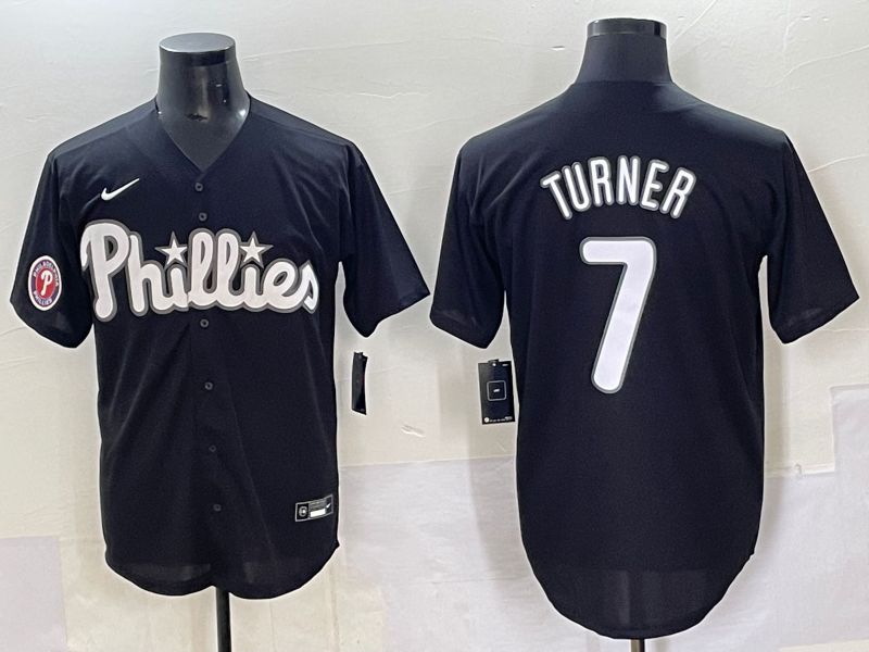 Men 2025 Philadelphia Phillies 7 Turner Black Fashion Nike MLB Jersey style 7096